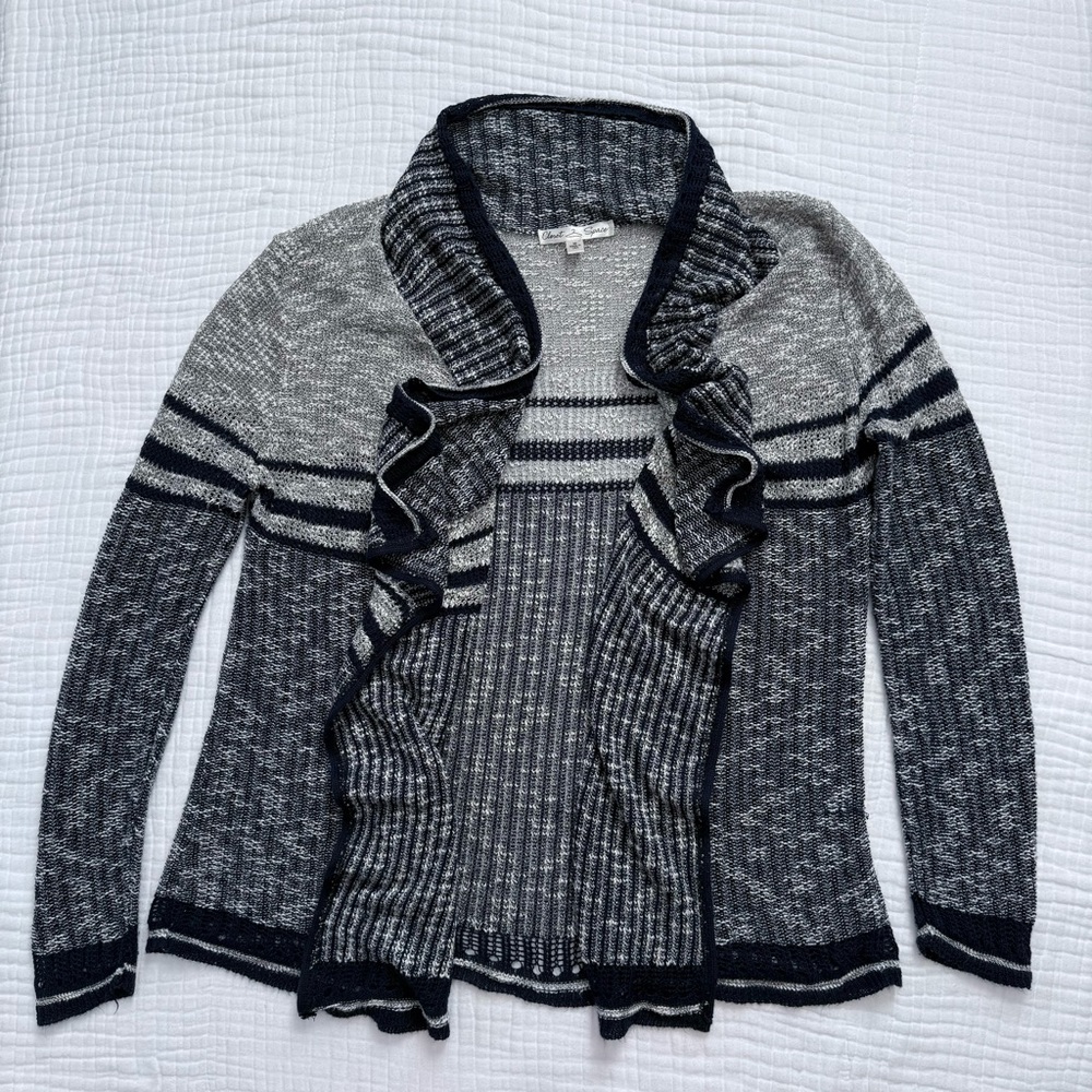 Closet Space navy & gray open knit boho cardigan sweater size medium Lightweight